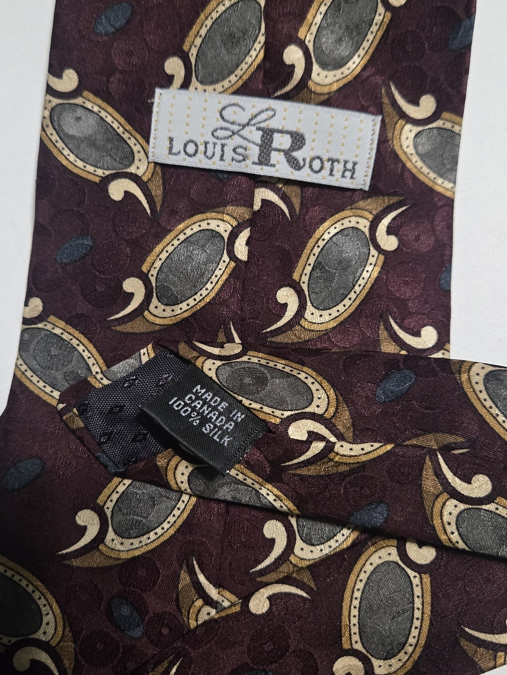 Louis Roth Men's Silk Tie in Burgundy and Gold